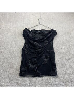 Y2K JDY Black Blouse Top Wom Sz XL Dark Romance Floral Sheer Whimsigoth Goth